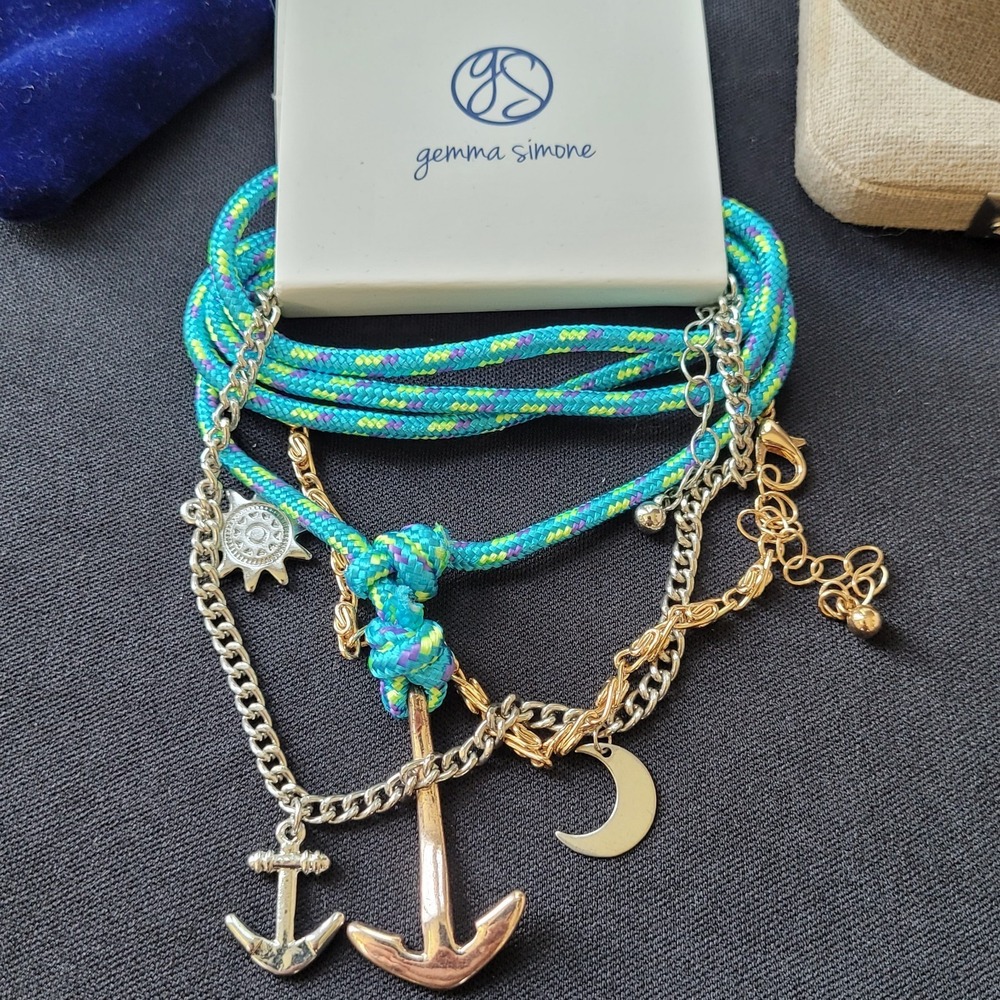 Gemma Simone Voyage Bracelet Set NWT 3 Piece Blue Nautical Anchor